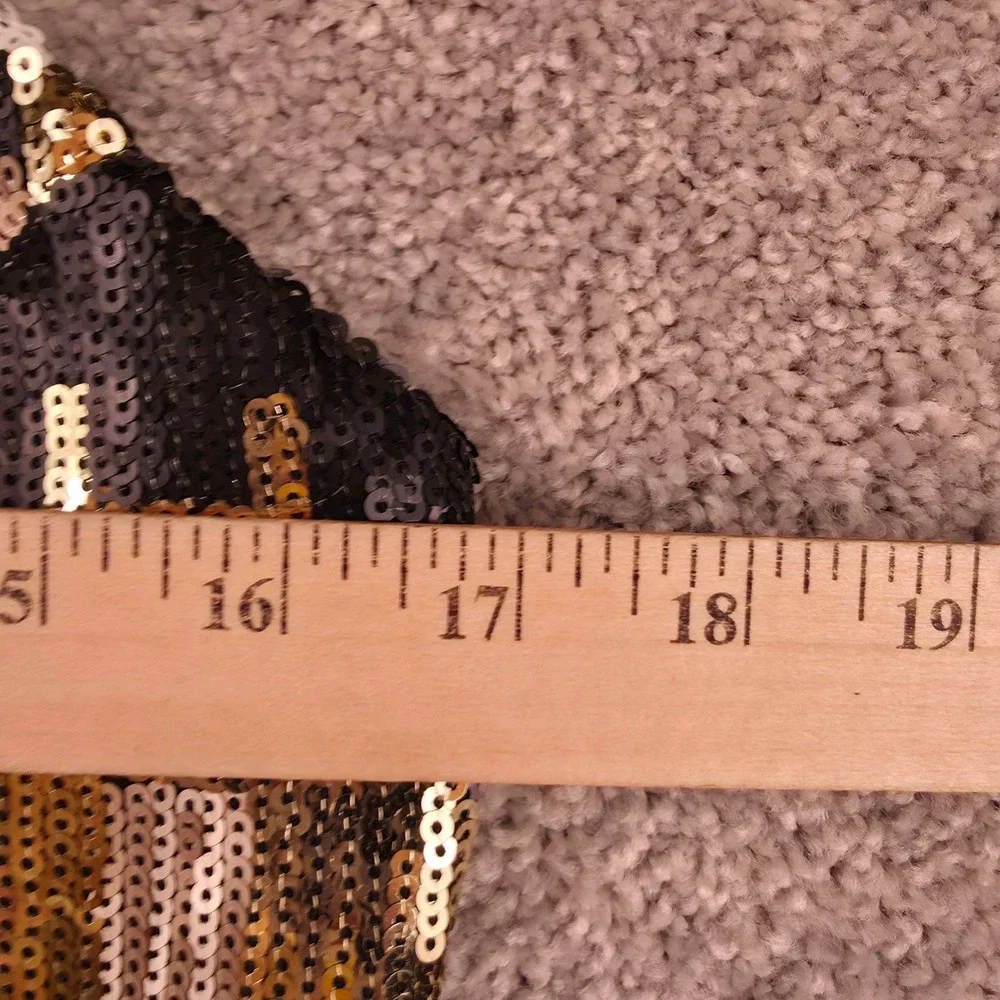 GB Sequin Bodice Strapless Dress Womens Large Black Gold Geometric Mini Cocktail
